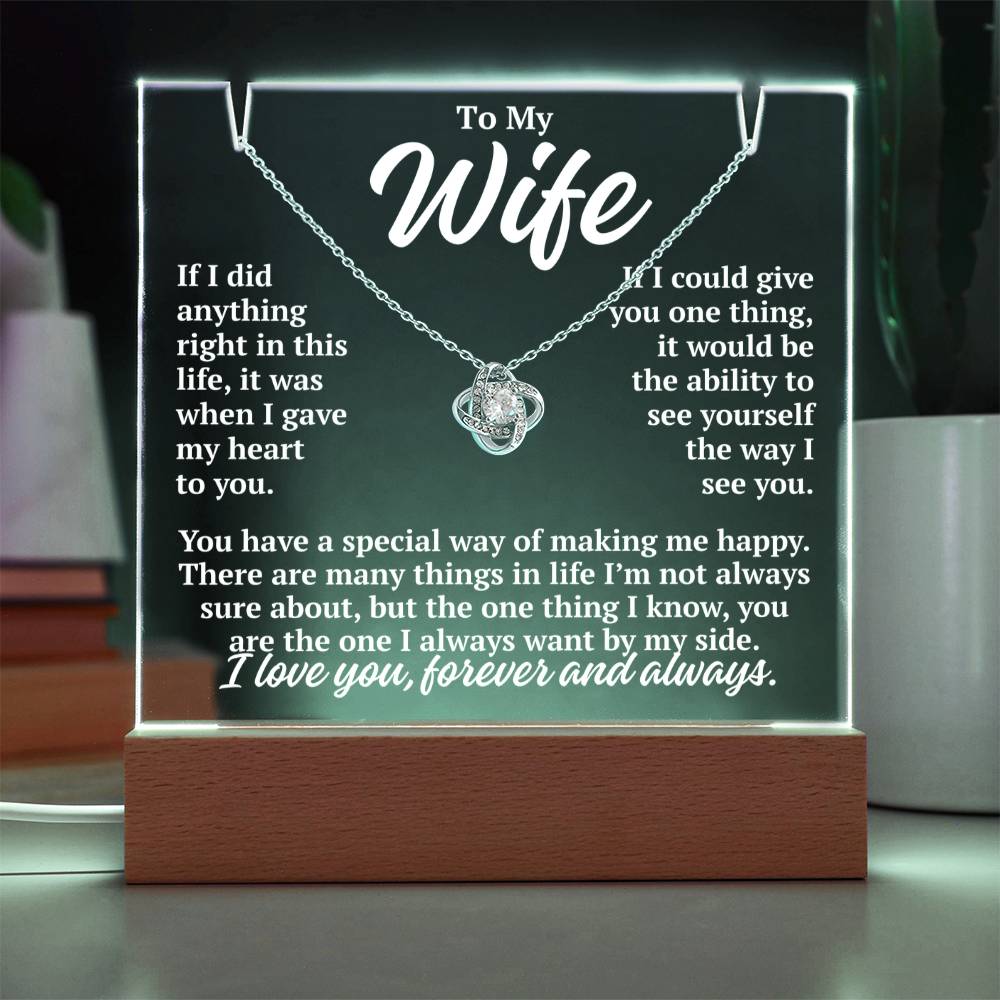 to my wife white acrylic plaque led light with white gold love knot necklace romantic gift from husband