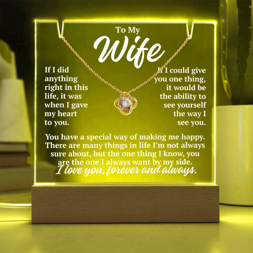 to my wife yellow acrylic plaque led light with yellow gold love knot necklace romantic gift from husband