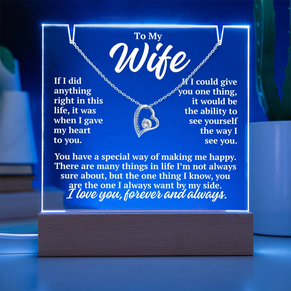to my wife blue acrylic plaque led light with white gold forever love necklace romantic gift