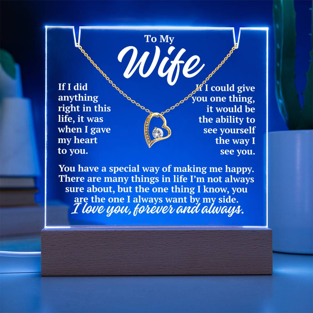 to my wife blue acrylic plaque led light with yellow gold forever love necklace romantic gift