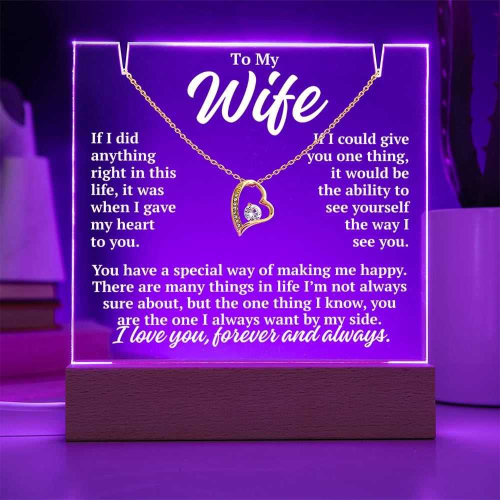to my wife purple acrylic plaque led light with yellow gold forever love necklace romantic gift