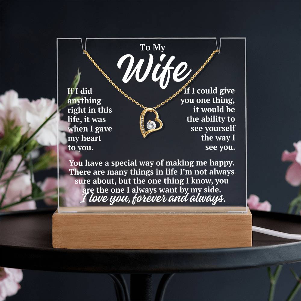 to my wife white acrylic plaque led light with yellow gold forever love necklace romantic gift