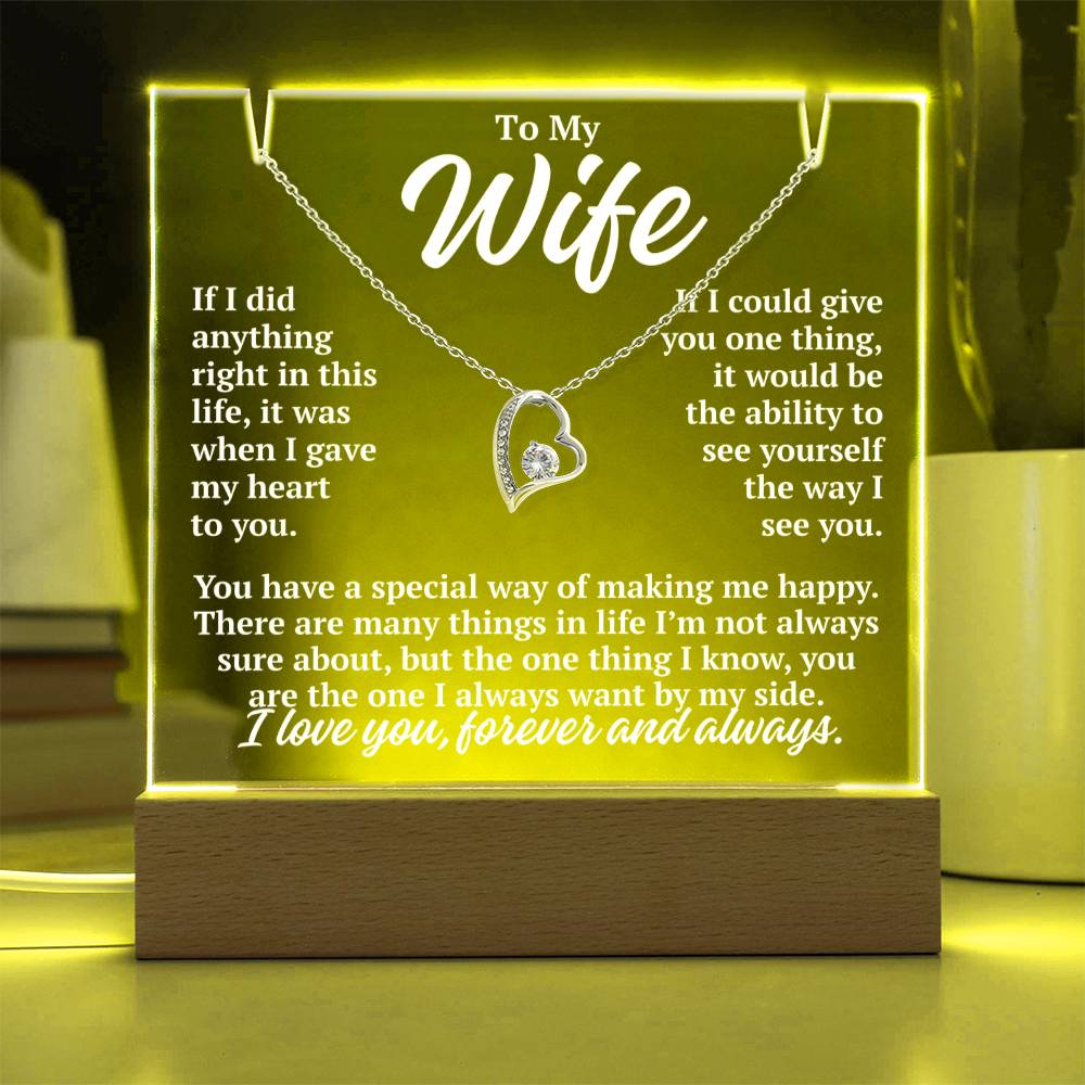to my wife yellow acrylic plaque led light with white gold forever love necklace romantic gift