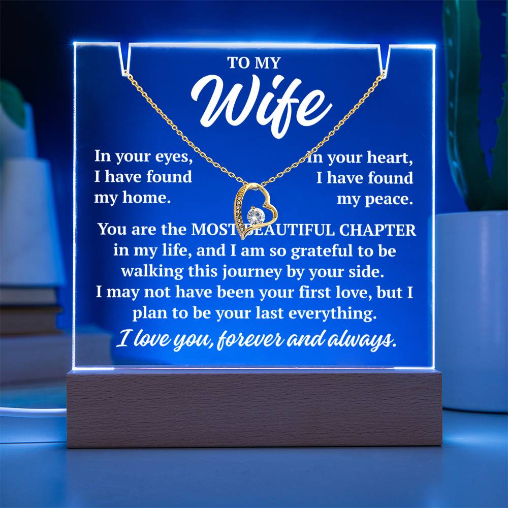 to my wife blue acrylic plaque led light with yellow gold forever love necklace romantic gift