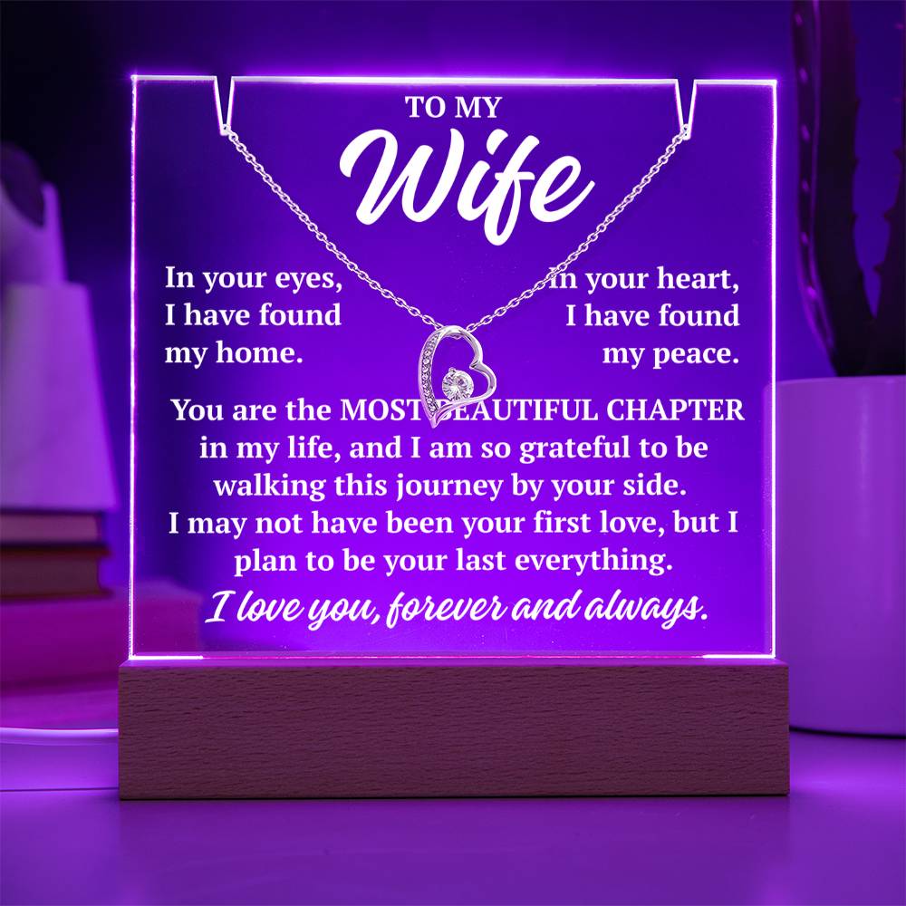 to my wife purple acrylic plaque led light with white gold forever love necklace romantic gift