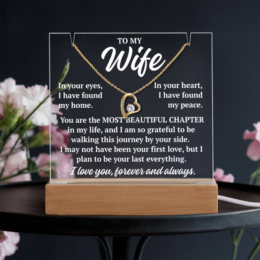 to my wife white acrylic plaque led light with yellow gold forever love necklace romantic gift