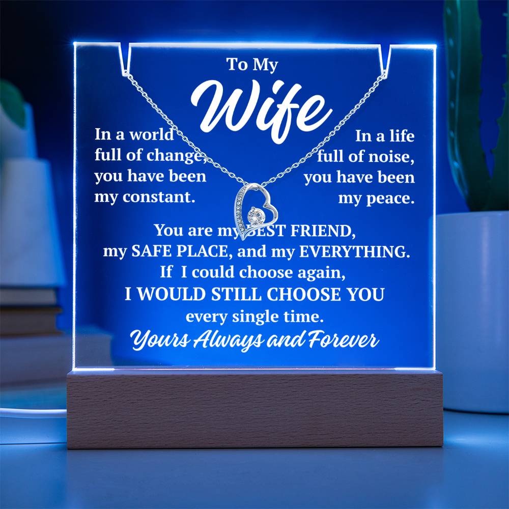 to my wife blue acrylic plaque led light with white gold forever love necklace romantic gift