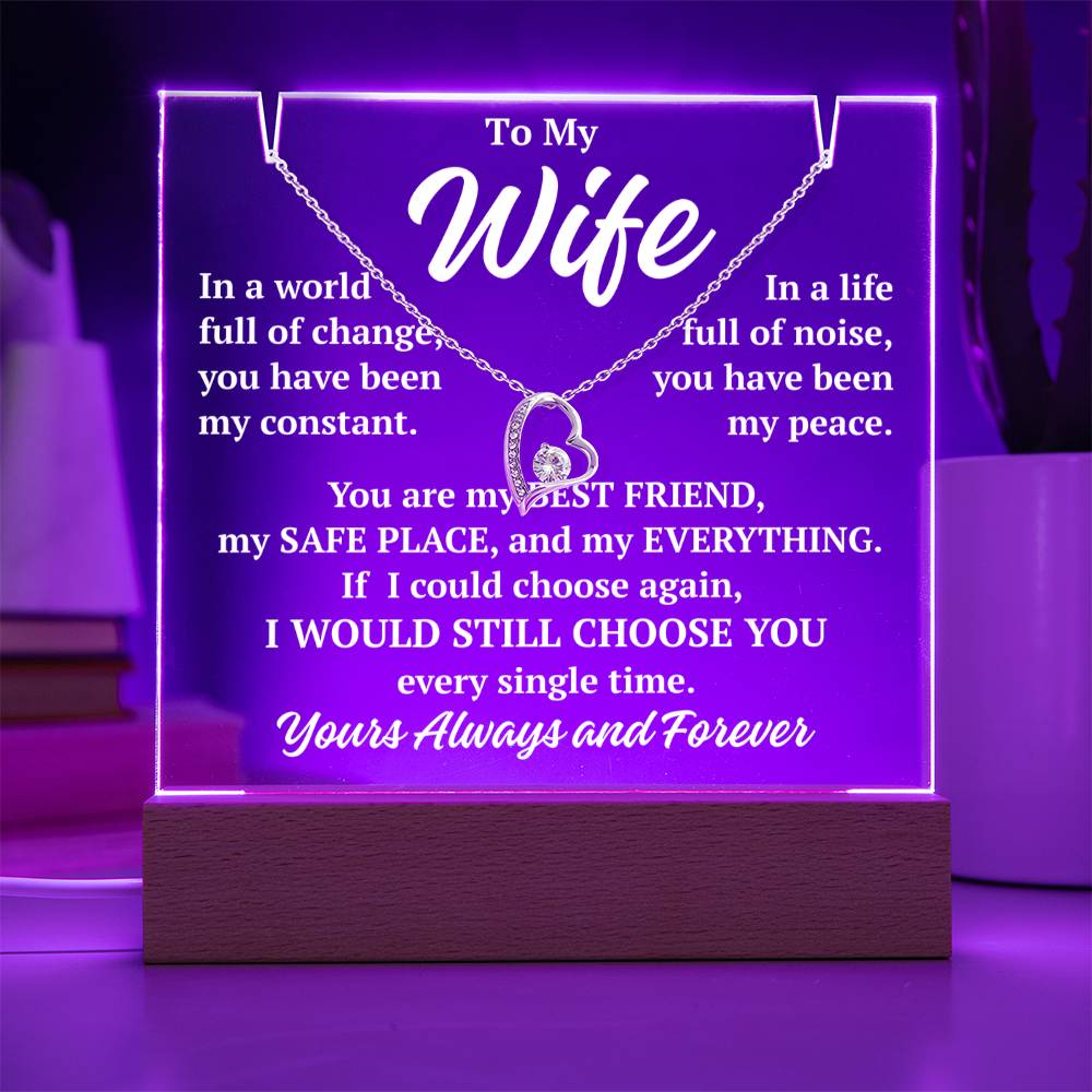 to my wife purple acrylic plaque led light with white gold forever love necklace romantic gift