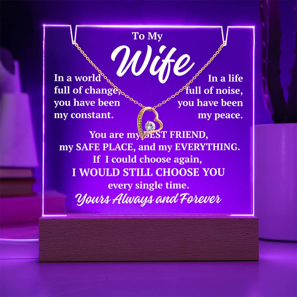 to my wife purple acrylic plaque led light with yellow gold forever love necklace romantic gift