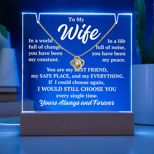 to my wife blue acrylic plaque led light with yellow gold love knot necklace romantic gift