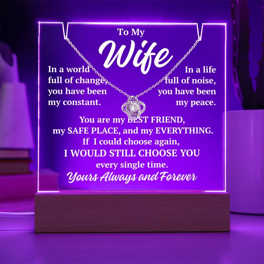 to my wife purple acrylic plaque led light with white gold love knot necklace romantic gift