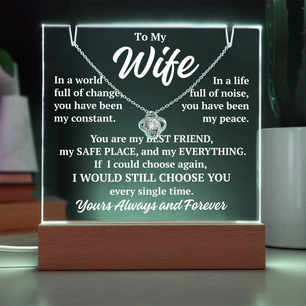 to my wife white acrylic plaque led light with white gold love knot necklace romantic gift