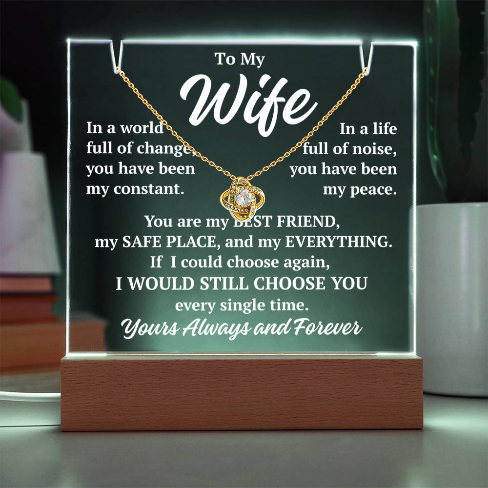 to my wife white acrylic plaque led light with yellow gold love knot necklace romantic gift